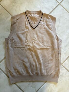 Men's V-Neck Sleeveless Knit Tank in Light Beige